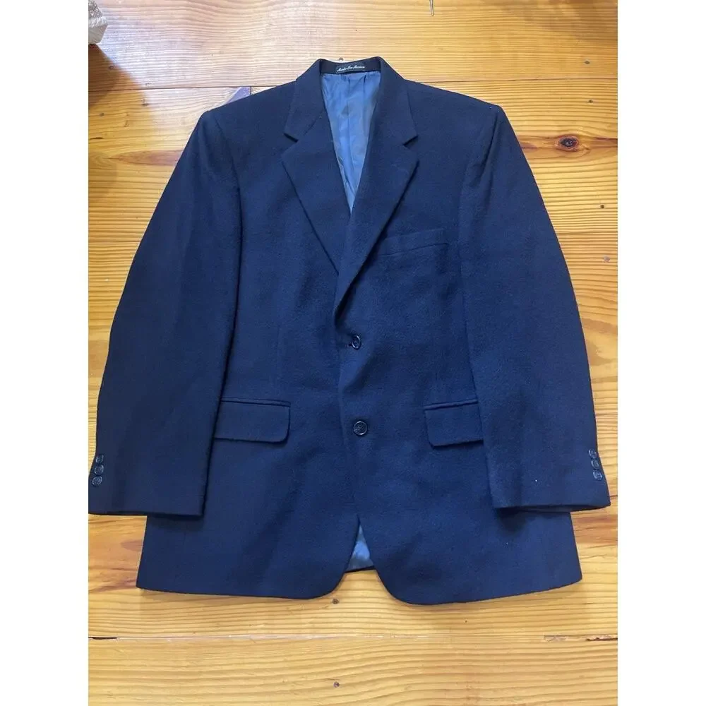 VTG Roundtree Yorke Preppy Sport Coat Blazer Two Button Navy 100% Camel Hair 41R